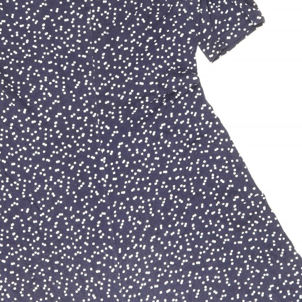 ISSAC MIZRAH Womens Blue Polka Dot Cotton A-Line Size L Boat Neck Pullover