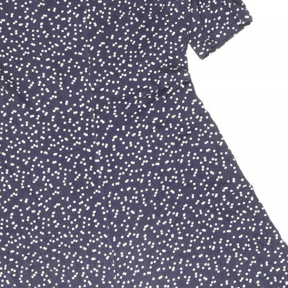 ISSAC MIZRAH Womens Blue Polka Dot Cotton A-Line Size L Boat Neck Pullover