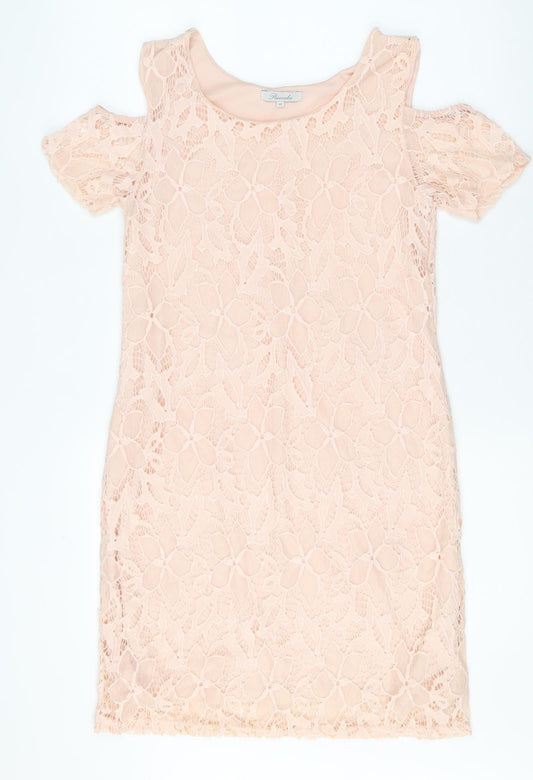 Peacocks Womens Pink Nylon Pencil Dress Size 10 Boat Neck Pullover - Cold Shoulder