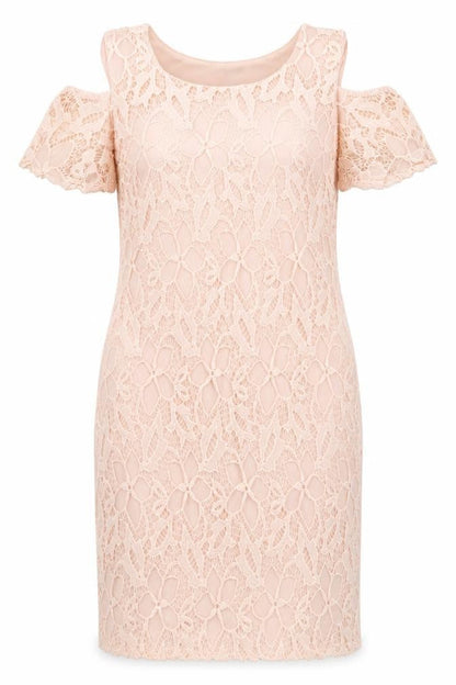Peacocks Womens Pink Nylon Pencil Dress Size 10 Boat Neck Pullover - Cold Shoulder