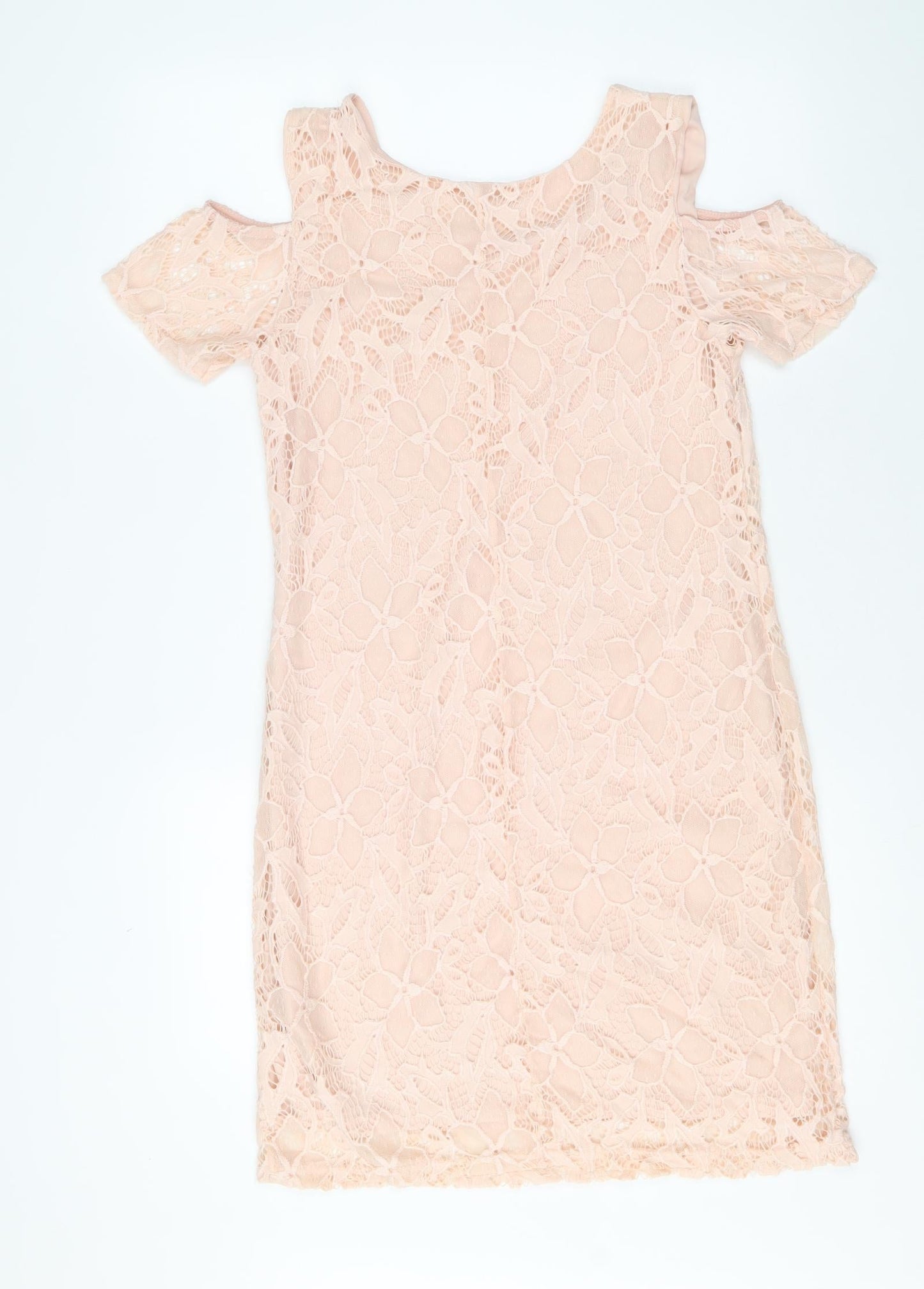 Peacocks Womens Pink Nylon Pencil Dress Size 10 Boat Neck Pullover - Cold Shoulder