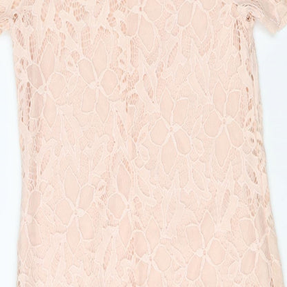 Peacocks Womens Pink Nylon Pencil Dress Size 10 Boat Neck Pullover - Cold Shoulder