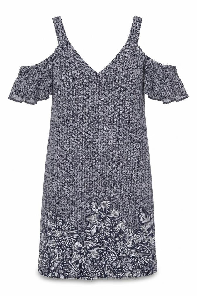 Papaya Womens Blue Floral Viscose A-Line Size 10 V-Neck Pullover