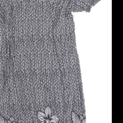 Papaya Womens Blue Floral Viscose A-Line Size 10 V-Neck Pullover