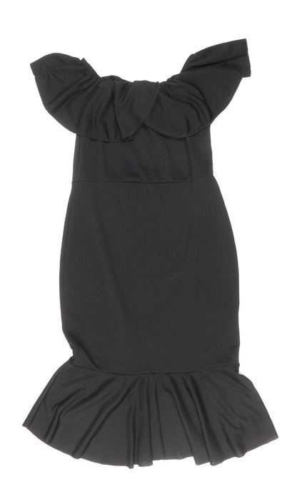 PRETTYLITTLETHING Womens Black Herringbone Polyester Mermaid Size 12 Off the Shoulder Pullover