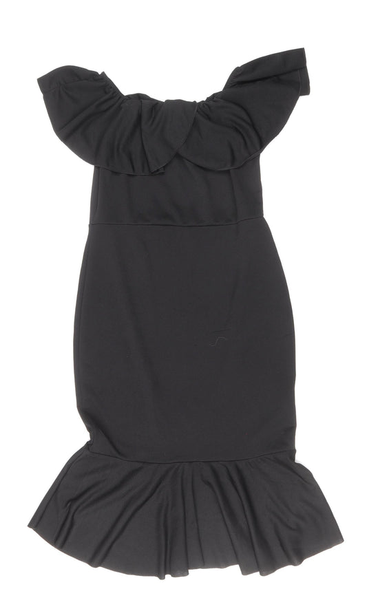 PRETTYLITTLETHING Womens Black Herringbone Polyester Mermaid Size 12 Off the Shoulder Pullover