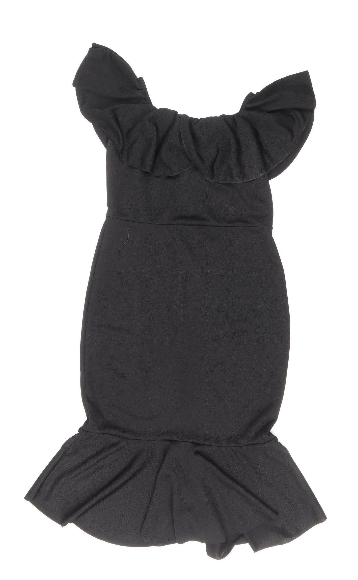 PRETTYLITTLETHING Womens Black Herringbone Polyester Mermaid Size 12 Off the Shoulder Pullover