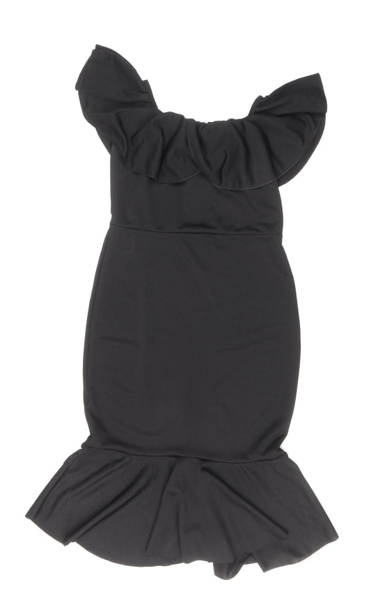 PRETTYLITTLETHING Womens Black Herringbone Polyester Mermaid Size 12 Off the Shoulder Pullover