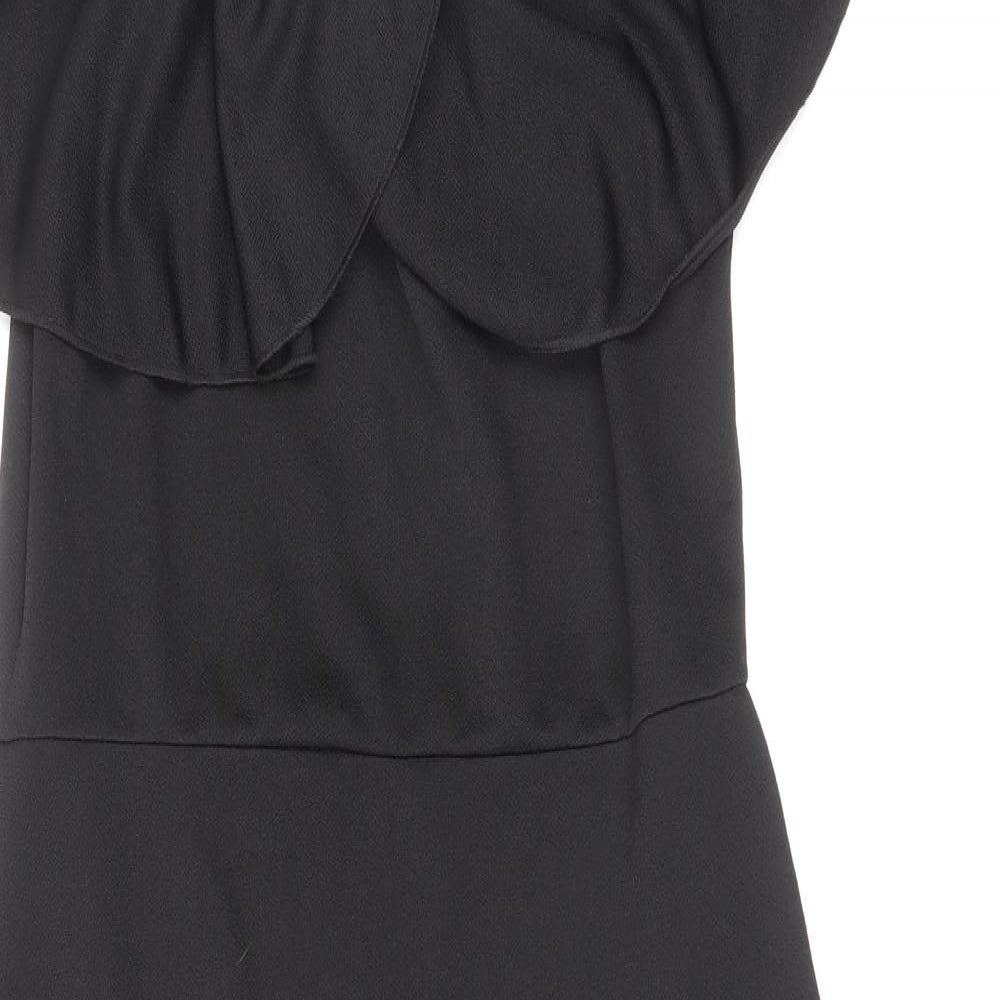 PRETTYLITTLETHING Womens Black Herringbone Polyester Mermaid Size 12 Off the Shoulder Pullover