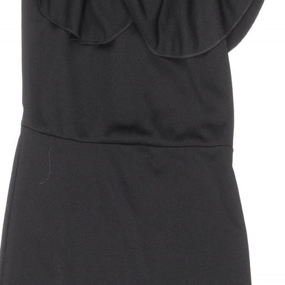 PRETTYLITTLETHING Womens Black Herringbone Polyester Mermaid Size 12 Off the Shoulder Pullover