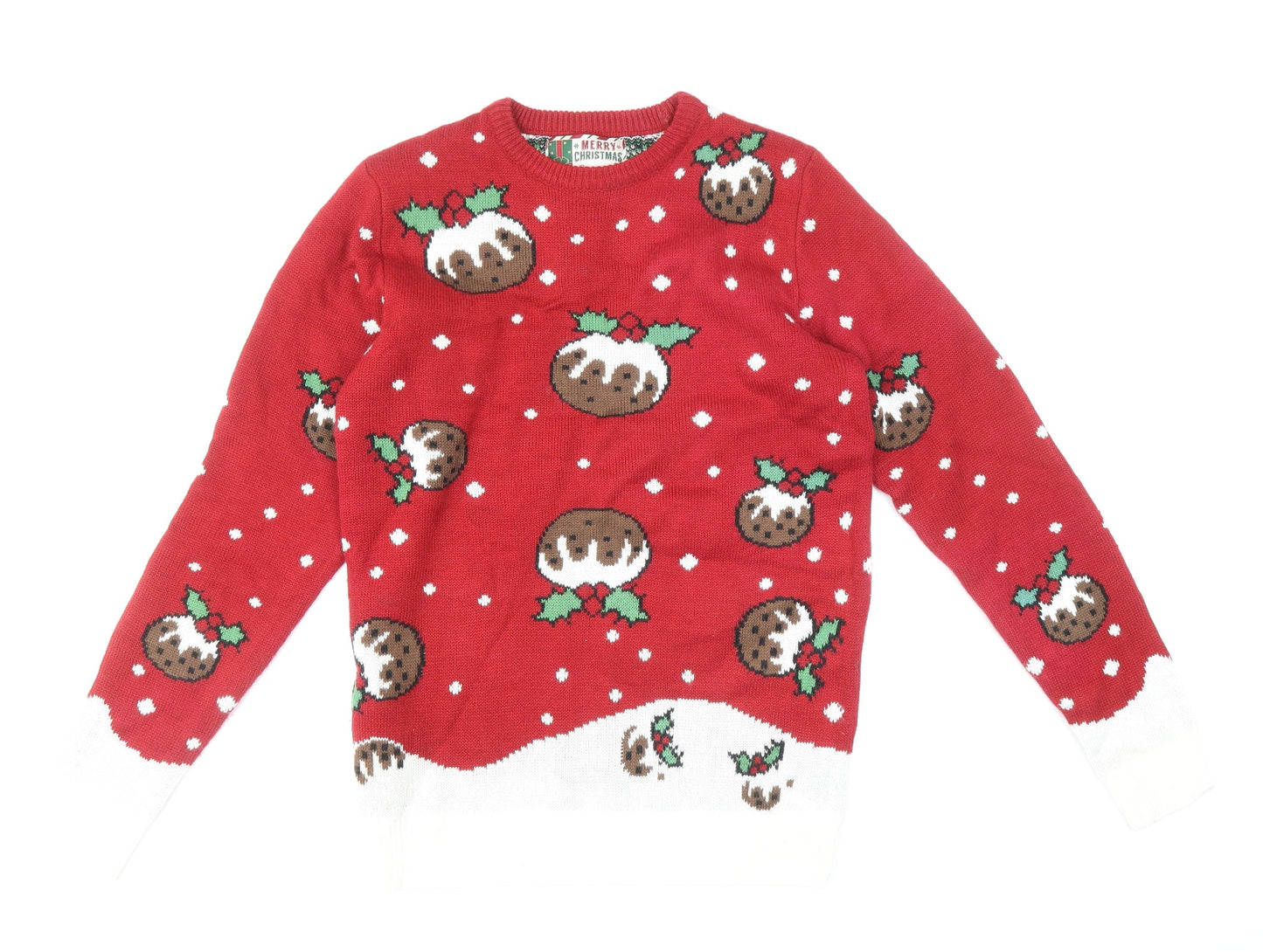 Cedar Wood State Mens Multicoloured Round Neck Geometric Acrylic Pullover Jumper Size XS - Christmas Pudding