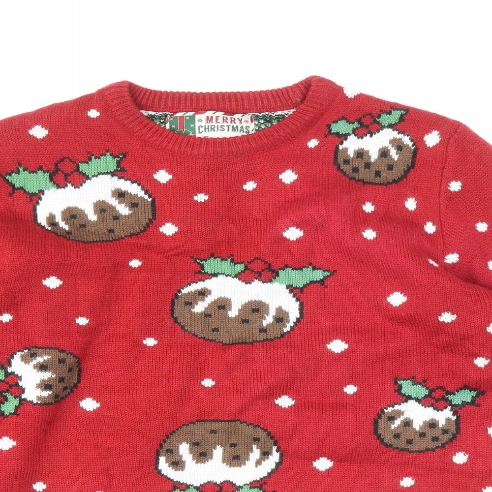 Cedar Wood State Mens Multicoloured Round Neck Geometric Acrylic Pullover Jumper Size XS - Christmas Pudding