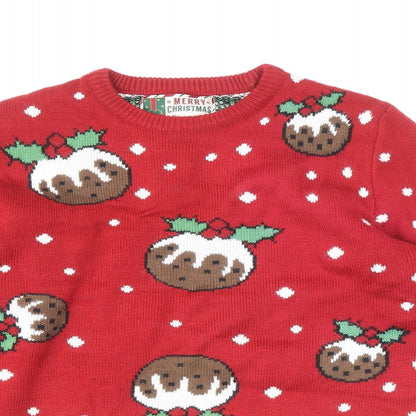 Cedar Wood State Mens Multicoloured Round Neck Geometric Acrylic Pullover Jumper Size XS - Christmas Pudding