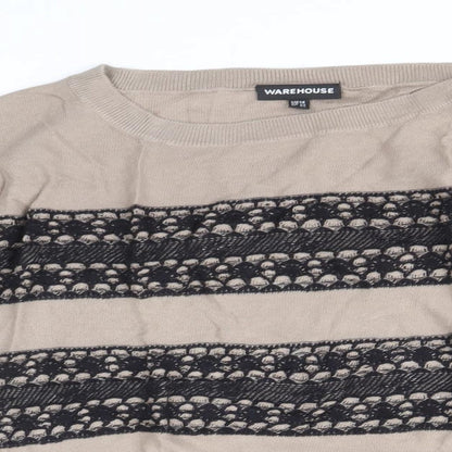 Warehouse Womens Brown Round Neck Floral Cotton Pullover Jumper Size 14