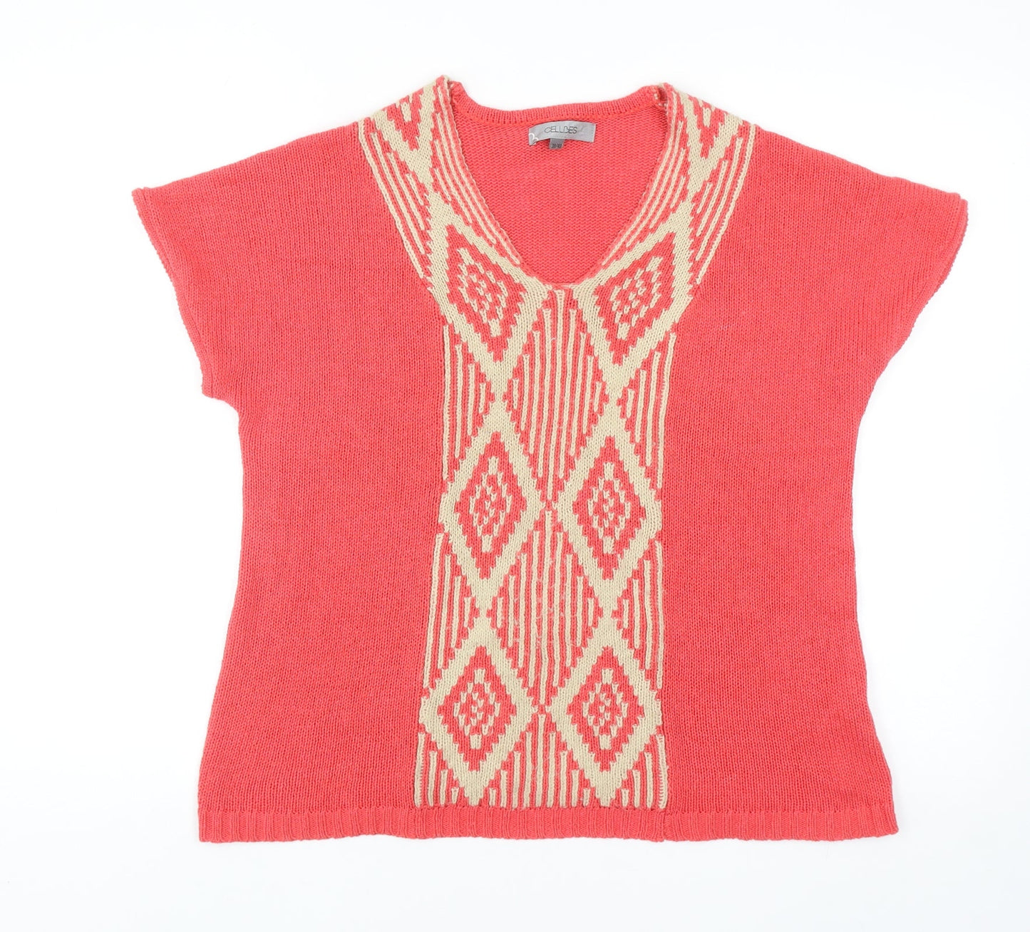 Cellbes Womens Red V-Neck Cotton Pullover Jumper Size 12