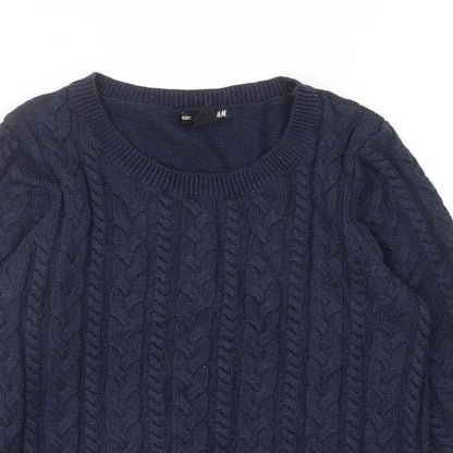 H&M Womens Blue Round Neck Polyamide Pullover Jumper Size XS