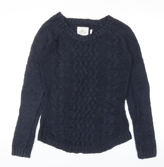 H&M Womens Blue Round Neck Cotton Pullover Jumper Size S