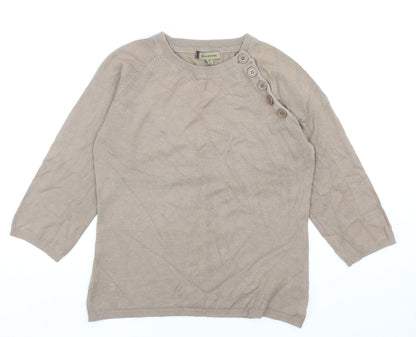 Valley Girl Womens Brown Round Neck Cotton Pullover Jumper Size M