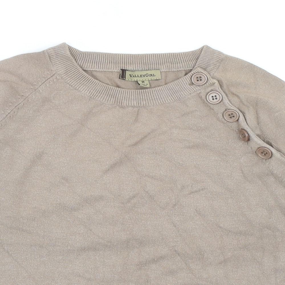 Valley Girl Womens Brown Round Neck Cotton Pullover Jumper Size M