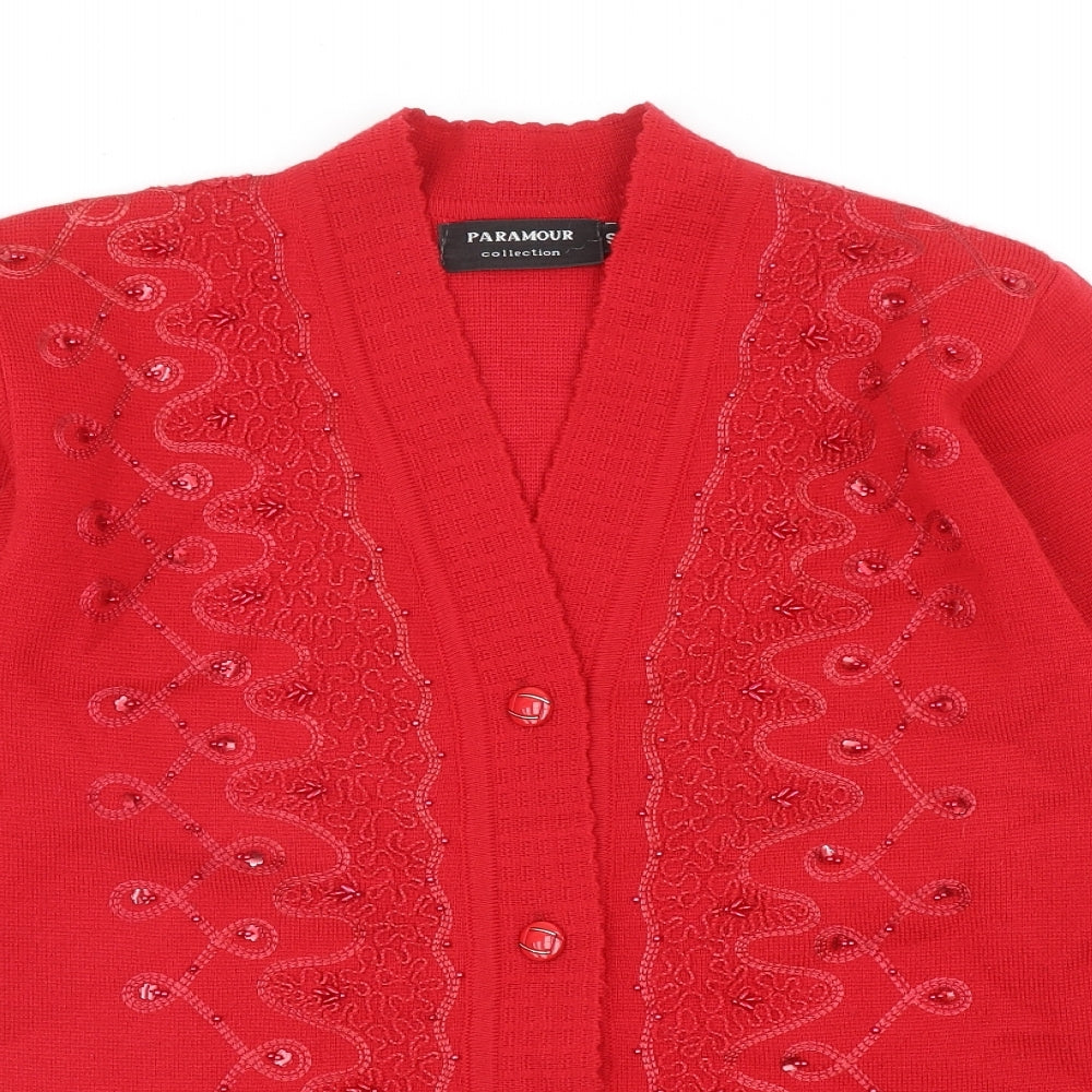 Womens UK Size S Paramour Red Cardigan Jumper