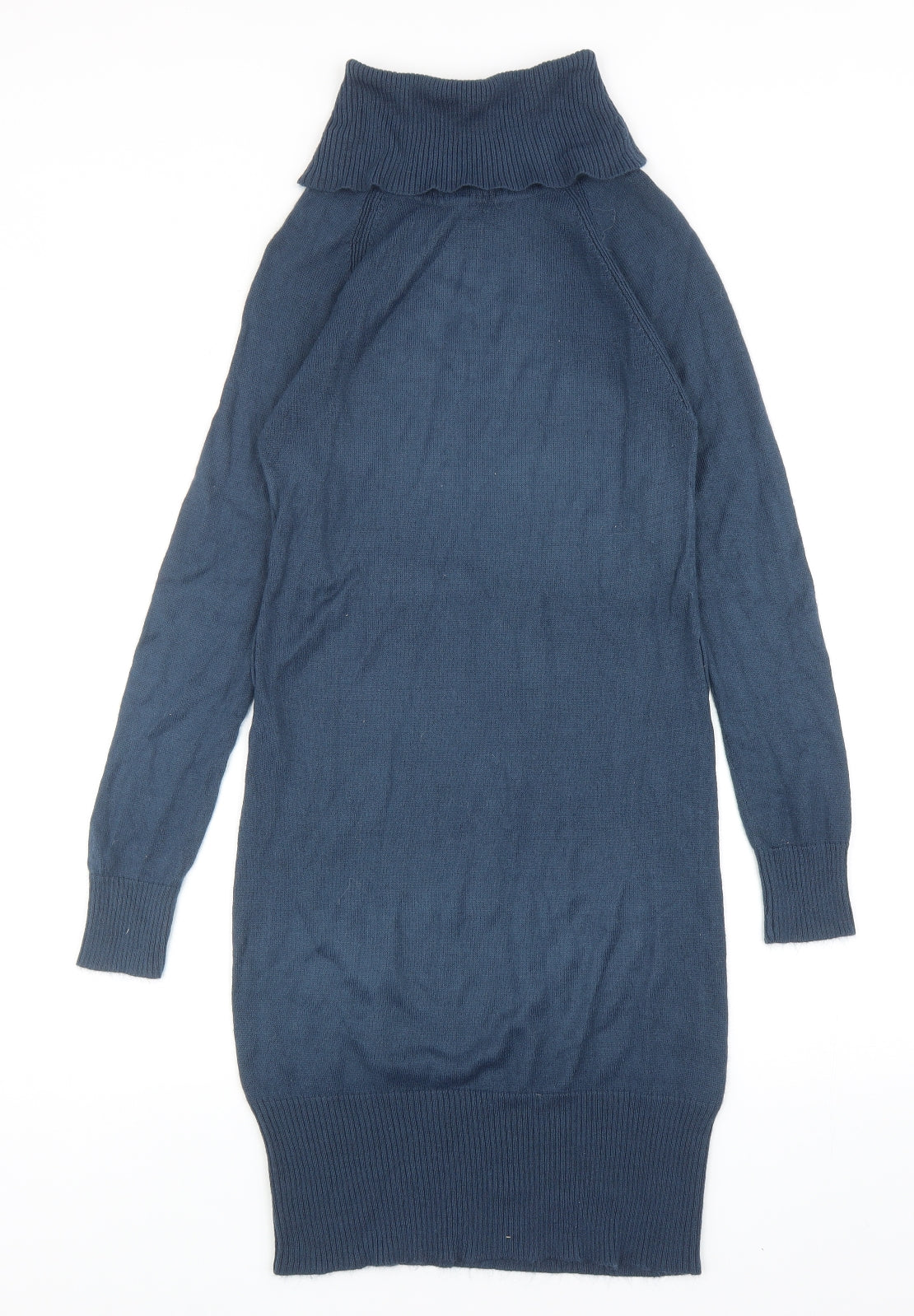 Peacocks Womens Blue Acrylic Jumper Dress Size 8 Roll Neck Pullover