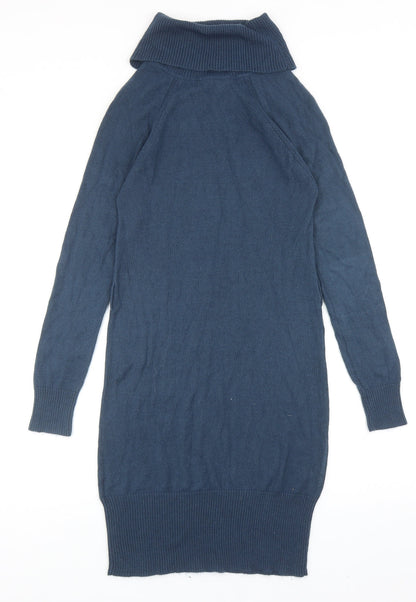 Peacocks Womens Blue Acrylic Jumper Dress Size 8 Roll Neck Pullover