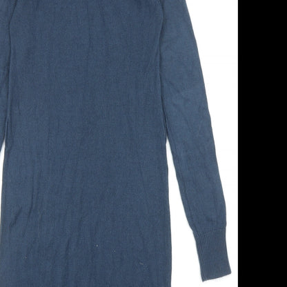 Peacocks Womens Blue Acrylic Jumper Dress Size 8 Roll Neck Pullover