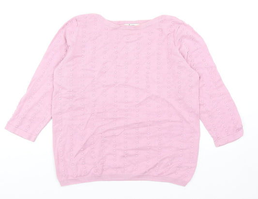 TU Womens Pink Boat Neck Geometric Cotton Pullover Jumper Size 12
