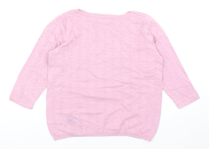 TU Womens Pink Boat Neck Geometric Cotton Pullover Jumper Size 12