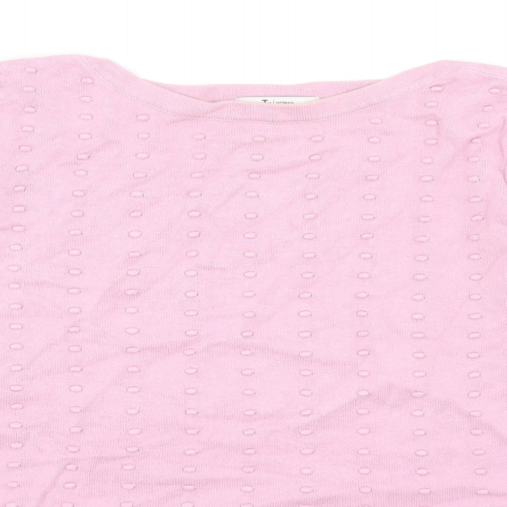 TU Womens Pink Boat Neck Geometric Cotton Pullover Jumper Size 12