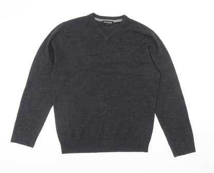 Debenhams Mens Grey V-Neck Acrylic Pullover Jumper Size S
