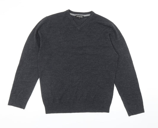 Debenhams Mens Grey V-Neck Acrylic Pullover Jumper Size S