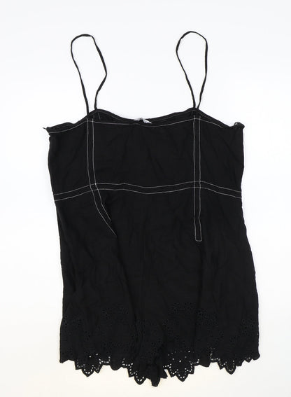 Zara Womens Black Viscose Playsuit One-Piece Size 2XS Zip - Lace Detail