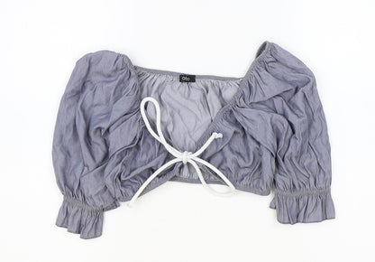 Boohoo Womens Blue Viscose Basic Blouse Size 12 V-Neck