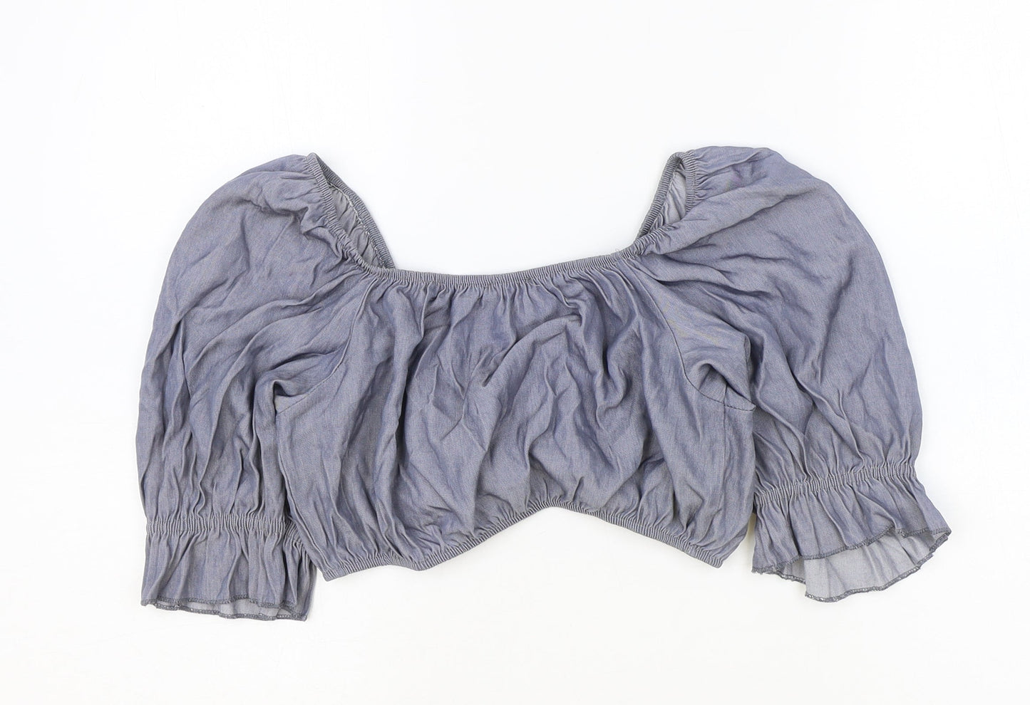 Boohoo Womens Blue Viscose Basic Blouse Size 12 V-Neck