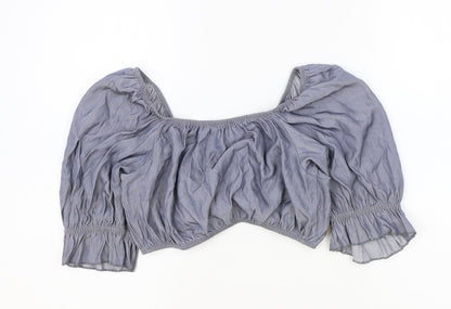 Boohoo Womens Blue Viscose Basic Blouse Size 12 V-Neck