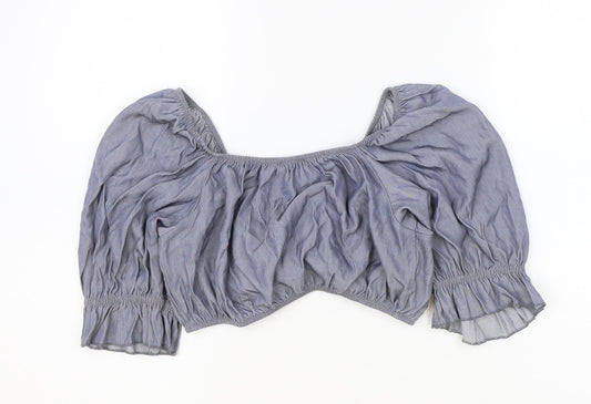 Boohoo Womens Blue Viscose Basic Blouse Size 12 V-Neck