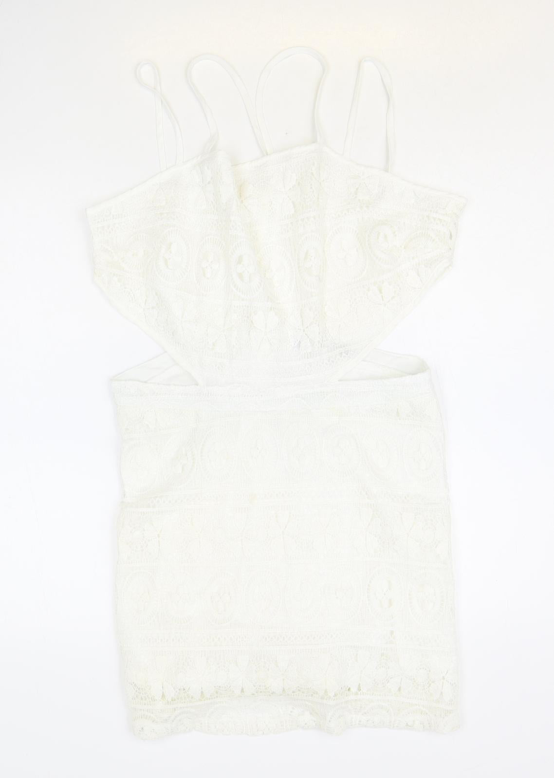 hearts and bows Womens Ivory Polyester Bodycon Size 14 Square Neck Zip