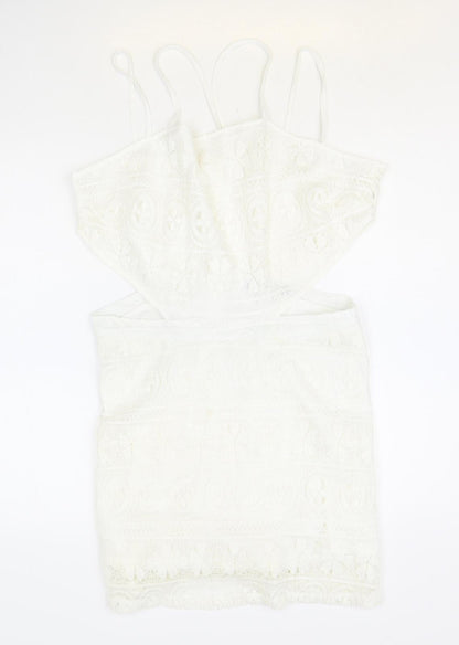 hearts and bows Womens Ivory Polyester Bodycon Size 14 Square Neck Zip