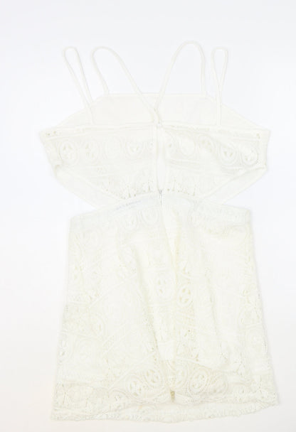 hearts and bows Womens Ivory Polyester Bodycon Size 14 Square Neck Zip