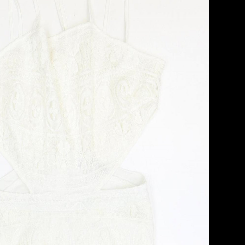 hearts and bows Womens Ivory Polyester Bodycon Size 14 Square Neck Zip