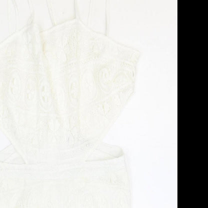 hearts and bows Womens Ivory Polyester Bodycon Size 14 Square Neck Zip