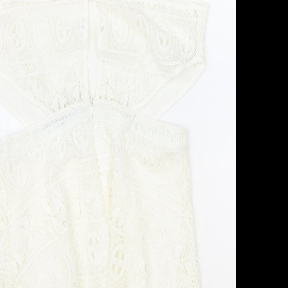 hearts and bows Womens Ivory Polyester Bodycon Size 14 Square Neck Zip