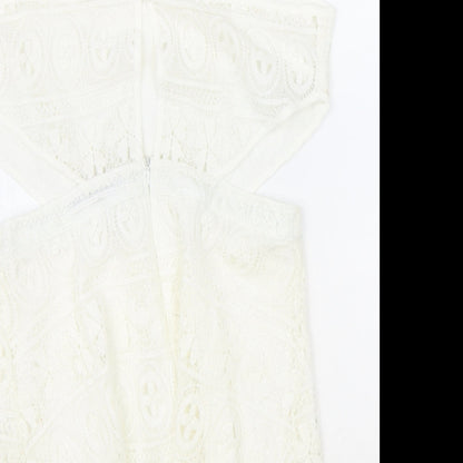 hearts and bows Womens Ivory Polyester Bodycon Size 14 Square Neck Zip