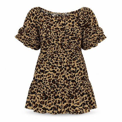 Preworn Womens Brown Animal Print Polyester Shift Size S Off the Shoulder Pullover - Leopard print