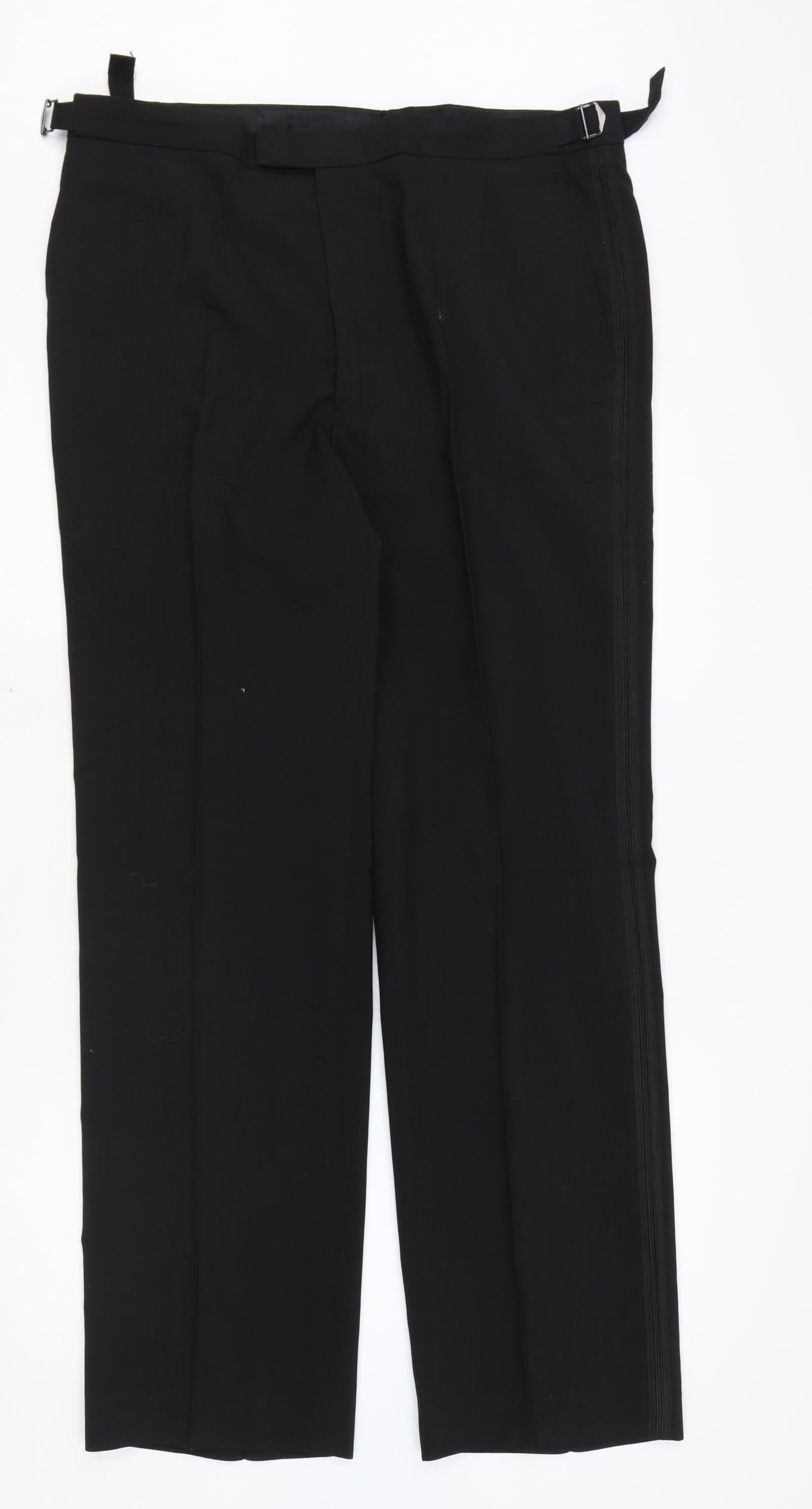Preworn Mens Black Polyester Dress Pants Trousers Size 36 in Regular Zip