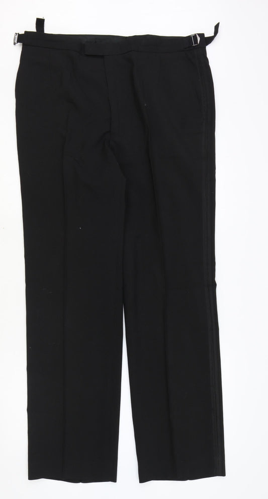 Preworn Mens Black Polyester Dress Pants Trousers Size 36 in Regular Zip