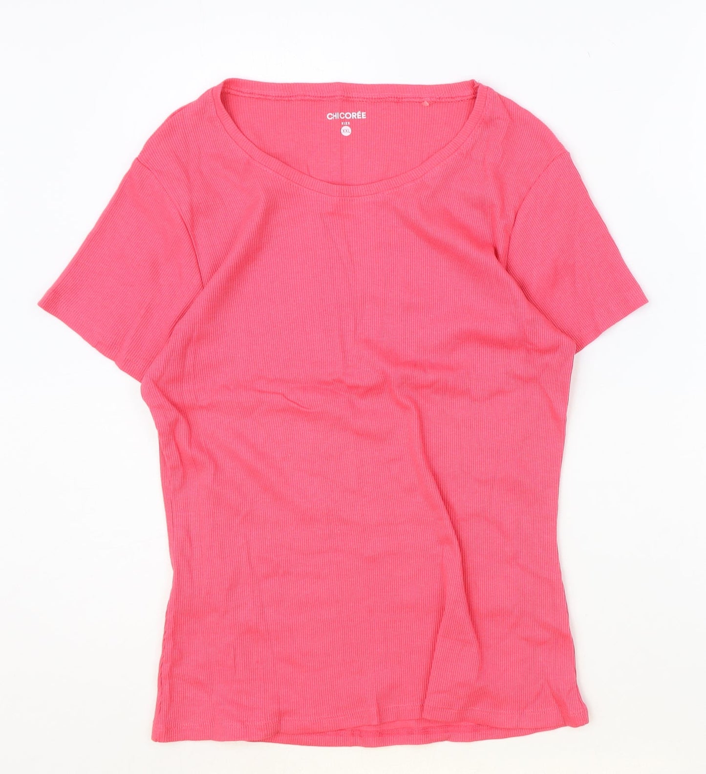Chicoree Womens Pink Cotton Basic T-Shirt Size 2XL Scoop Neck - Ribbed