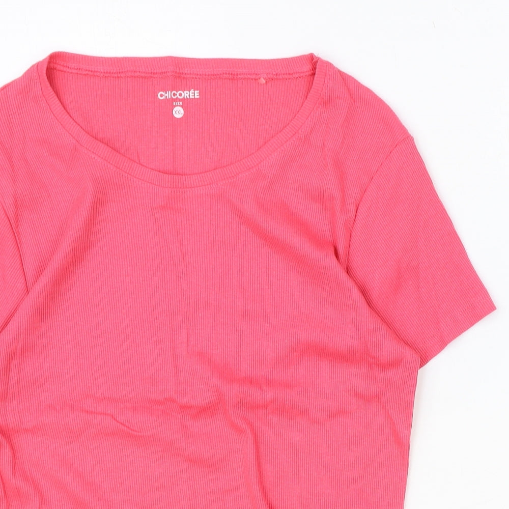 Chicoree Womens Pink Cotton Basic T-Shirt Size 2XL Scoop Neck - Ribbed