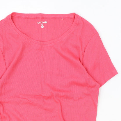 Chicoree Womens Pink Cotton Basic T-Shirt Size 2XL Scoop Neck - Ribbed